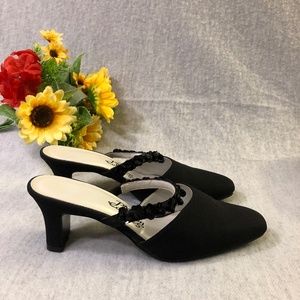 NWT - Black Fabric Mule Pumps with Sequin Strap